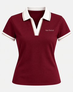 Polo à manches courtes pour femme Sam Tactical, couleur bordeaux, logo brodé, tissu respirant, prix de gros, conception personnalisée OEM - Product Image 3