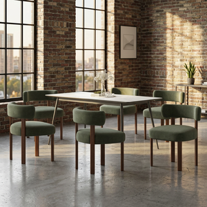 Midcentury Modern <b>Green</b> Velvet Upholstered Dining <b>Chairs</b> with Wood Legs - Product Image 6