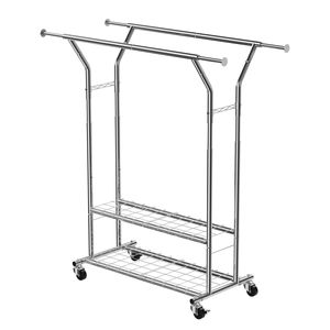 Appendiabiti su Ruote Regolabile in Altezza con 2 Aste Appendiabiti e 2 Ripiani Portaoggetti, Capacità di Carico 120 kg, per Uso Esterno - Product Image 5