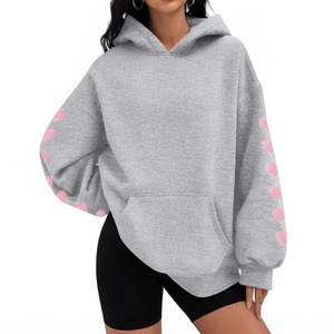 Women's Oversized <b>Hoodie</b> With <b>Pink</b> Heart Embroidery Drop Shoulder Long Sleeve Cotton Blend Knitted Sweatshirt Autumn Wear - Product Image 1
