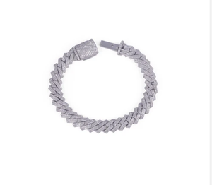 <b>Silver</b> Plated Men's Hip Hop Cuban Link <b>Bracelet</b> With Round Brilliant Cut Diamond Micro Insert Chain Style Gift Jewelry - Product Image 1
