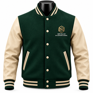 Blouson universitaire tendance pour homme, coupe décontractée, avec bordure côtelée, style baseball, à boutons-pression, vente en gros - Product Image 1