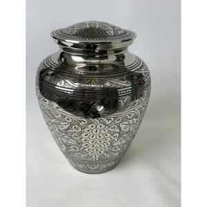 Decorative Metal Cremation Urn And <b>Vase</b> Engrave Leaf Bend Design And Flying Birds Blue Finish Memorial Adult Urns For Ashes - Product Image 6