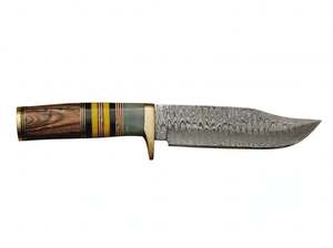 Handcrafted Damascus Steel Outdoor Field Utility Tool Rosewood Yellow Acrylic <b>Spacer</b> Handle Brass Guard - Product Image 2