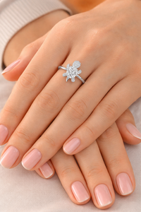 Bague Tortue Fine et Tendance en Or 14K, Bague Large Sertie de Diamants, Bague de Fiançailles pour Mariage, Cadeau de Saint-Valentin pour Elle - Product Image 5