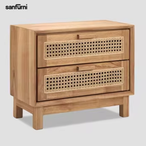 Teak Solid Wood Convertible Living Room Storage <b>Cabinet</b> with Wicker <b>Rattan</b> Accents Modern Style for Apartment Home Decor - Product Image 5
