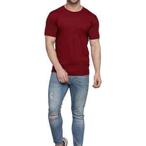 เสื้อยืดคอกลมแขนสั้นสีแดงเบอร์กันดีสำหรับผู้ชาย ทรงปกติ สวมใส่สบาย ผ้าฝ้ายถัก 100% ดีไซน์เรียบง่าย - Product Image 5