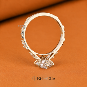 Bague de fiançailles Art Déco Marquise Néerlandaise, Bague de mariage pour elle, Bague en diamant de laboratoire sertie à griffes style feuille, Bague faite à la main - Product Image 5