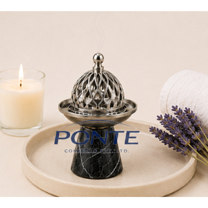 Quemador de incienso hecho a mano de mármol negro natural con tapa de metal con tallado, Mabkhara, soporte para Bakhoor árabe, a precio de fábrica. - Product Image 4