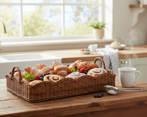 Bandeja rectangular de ratán tejida a mano con asas, cesta de almacenamiento de mimbre natural con borde festoneado para guardar objetos, procedente de Vietnam. - Product Image 4