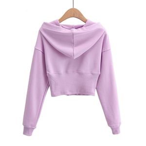 Sudadera Corta con Capucha para Mujer, Manga Larga, Color Sólido, Tejido de Algodón, Ropa de Otoño - Product Image 2