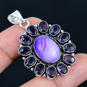 Pendentif fleur en agate bleue plaqué argent 925, breloque florale pour collier, bijoux pour femmes - Product Image 2