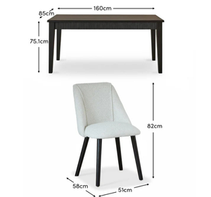 Ensemble de table à manger rectangulaire en teck massif moderne Per Se avec pieds noirs droits et chaises rembourrées en tissu contemporaines - Product Image 6