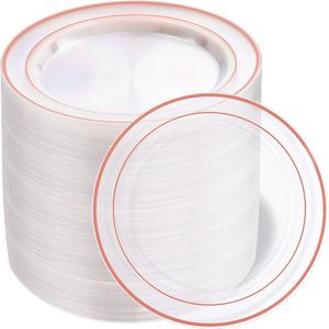 100 Piatti Monouso in Plastica Resistente Trasparente con Bordo Oro Rosa, 6,25 Pollici, Eleganti per Dessert - Product Image 1