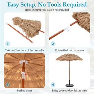 Set di 2 Ombrelloni da Esterno Tropicali Naturali da 1,8 m con Tetto in Paglia e Base con Pulsante di Inclinazione - Product Image 5