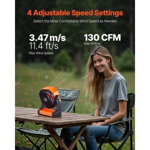 Ventilateur de bureau portable rechargeable de 8 pouces, fonctionnant sur batterie, avec 4 vitesses et rotation à 270 degrés, pour le camping et l'extérieur - Product Image 3