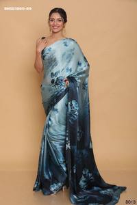 Magnifique sari en soie satinée japonaise avec impression numérique riche - Collection de blouses en soie diamantée - Exportateur de mode féminine - Fournisseur indien - Product Image 5