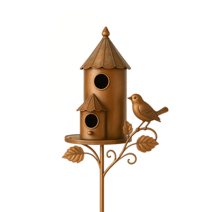 Nichoir à oiseaux vintage en métal, ornement de pelouse pour la décoration de jardin et de patio, nichoir rustique en métal, piquet de jardin décoratif, accessoire de jardin extérieur - Product Image 5