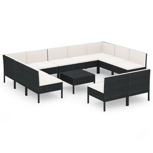 Ensemble de salon de jardin en rotin PE noir avec structure en acier thermolaqué et polyester, mobilier d'extérieur durable - Product Image 2