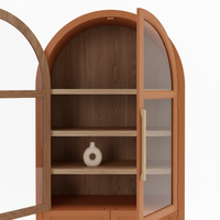Vitrine Moderne Rectangulaire en Bois d'Hévéa, MDF et Placage Chêne, Écologique, Portes à Volets, 4 Compartiments, pour Salon