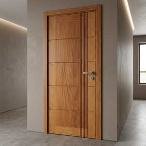 Puerta Kalyana Linea, Moderna, de Madera de Teca, con Líneas Acanaladas, Minimalista, de Lujo, para Entrada Principal, Puertas Arquitectónicas de Entrada - Product Image 4