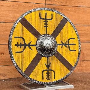 Bouclier Viking Rustique en Bois Rond, Design Nordique Classique, Fait Main pour la Décoration Intérieure et l'Affichage Historique - Product Image 6