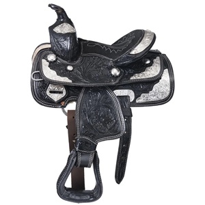 Selle de spectacle western en cuir véritable de qualité supérieure, faite à la main, ornée de métal argenté, pour la course de barils et l'équitation de ranch, personnalisable - Product Image 2