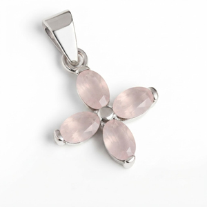 Pendentif Fleur Tendance en Quartz 100% Naturel avec 4 Pierres, Plaqué Rhodium, Argent Sterling, Bijoux Minimalistes pour Enfants - Product Image 1