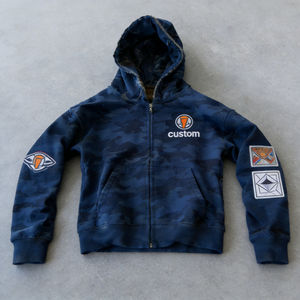 Sudaderas con Capucha Azul Marino Extra Grandes para Hombre, con Cierre, Estampado de Camuflaje, Parche con Insignia, Logotipo Personalizado, Bolsillo, Forro Polar, Estilo Casual Urbano - Product Image 1