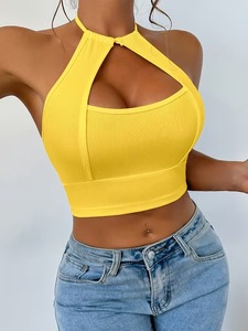 Ladies Wide Band Fitness Sports Bra Breathable Rib Knit Scoop Collar Athletic <b>Crop</b> Vest High Stretch Running <b>Top</b> - Product Image 2