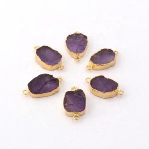 Double connecteurs d'améthyste véritable, pierre précieuse brute, or galvanisé, tranche fantaisie en forme, bricolage, pendentifs et bracelet, résultats de bijoux - Product Image 1