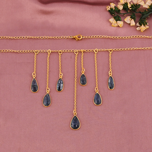 สร้อยคอประดับมอสไคยาไนต์ธรรมชาติ |   ทองเหลืองชุบทอง - Product Image 3