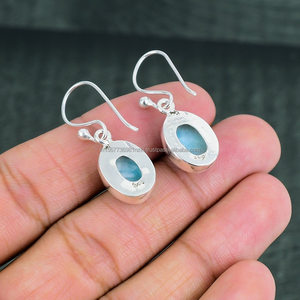 Pendiente en plata de ley 925, pendiente de gancho Larimar azul natural, pendiente colgante de plata de ley, regalo para madre - Product Image 5