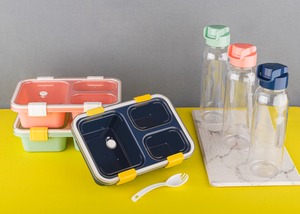 Ensemble boîte à lunch 3 compartiments et gourde, conteneur alimentaire de qualité alimentaire pour la préparation des repas, idéal pour étudiants, école, bureau, trajets quotidiens, bleu - Product Image 6