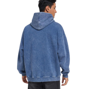 เสื้อฮู้ดดี้โอเวอร์ไซส์แบบยูนิเซ็กซ์ ผ้าฝ้าย 100% สีน้ำเงินล้วน สไตล์ลำลอง เนื้อผ้าฟลีซ ระบายอากาศได้ดี เป็นมิตรต่อสิ่งแวดล้อม ดีไซน์กระเป๋าแบบถัก เหมาะสำหรับฤดูหนาว - Product Image 2