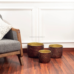 S/3 décoratif intérieur cuivre vieilli Pot de plante diamant martelé Pots de fleurs support pour salon cuisine bureau métal matériel - Product Image 2