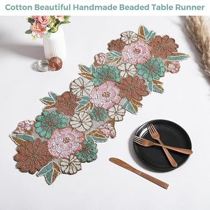 Camino de Mesa Bohemio Bordado con Flores y Cuentas para Decoración del Hogar - Product Image 3
