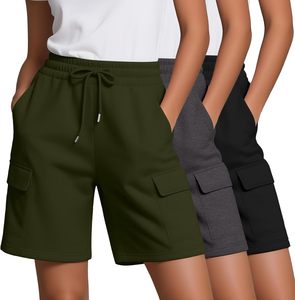 Women's Shorts Solid Color Cargo Shorts Mid Waist Drawstring Knitted Casual Pants With Pockets Regular Fit Purple Blue Black - Product Image 6