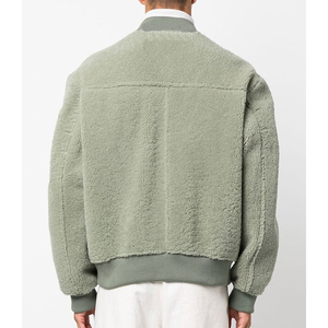 Oversized <b>Sherpa</b> Fleece <b>Mens</b> Bomber <b>Jackets</b> Zip up Ribbed Detail Custom Winter <b>Jackets</b> - Product Image 2