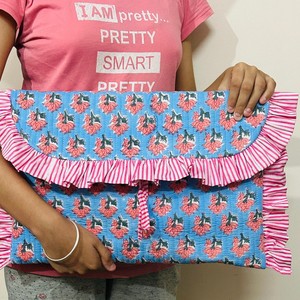 Precioso Neceser de Tela con Cierre de Cordón, Diseño Floral Azul y Rosa, Tamaño Mediano, Multifuncional, Portátil, para Viaje - Product Image 5