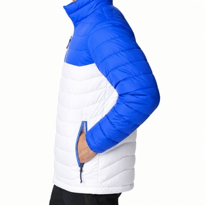 Best Price <b>Men's</b> Blue <b>White</b> <b>Puffer</b> <b>Jacket</b> Stand Collar Zipper Front Windproof Casual Winter Coat Hooded Quick Dry High Street - Product Image 2