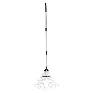 Rastrello da Giardino Resistente con 18 Denti Metallici, Testa in Plastica Regolabile da 7,7 Pollici e Manico Lungo da 32,3 a 55,6 Pollici per Prati - Product Image 1