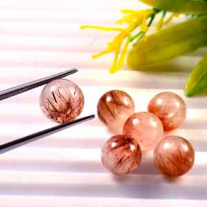 Lote al por mayor de esferas redondas lisas de cuarzo rutilado de cobre natural de 10 mm para joyería y sanación - Product Image 2