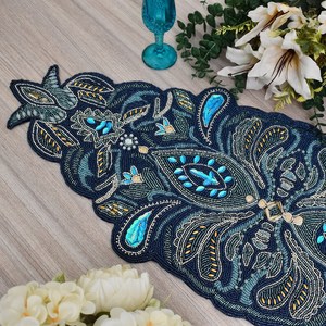 Ali Fashion Art AFA01 Chemin de table de luxe oriental fait main en tissu écologique, forme personnalisée, motif lotus perlé, épaisseur 5mm - Product Image 5