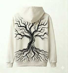 Sweat-shirt à capuche en coton pour homme avec imprimé arbre, coupe classique, décontracté, pour l'automne, en tissu tricoté respirant, avec poche et logo frontal - Product Image 2