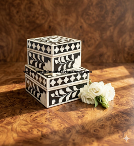 Luxurious Square Eco-friendly Jewelry Box Bone Inlay Mother Pearl Customized Velvet Indian Handicrafts Hook Loop Closure <b>Ring</b> - Product Image 6