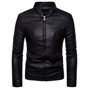 Veste en cuir noire d'hiver pour hommes, élégante, toutes tailles, avec logo personnalisé et étiquette privée, fermeture éclair. - Product Image 1