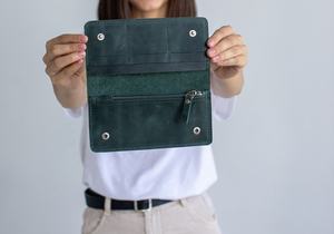 Handmade Genuine Leather Women's Wallet with Personalized Monogram Slim <b>Long</b> <b>Purse</b> Featuring Zippered Pockets LSW-0063F - Product Image 3