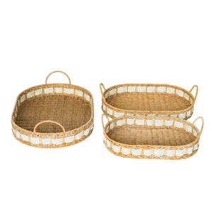 Premium Quality Rattan Oval Tray With Handles Wicker <b>Basket</b> For Home Tabletop Serving Organizer Kitchen Accessory - Product Image 1