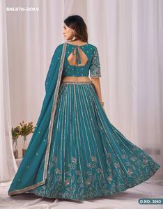 Georgette sintético de alta calidad con bordado de hojas y rayas, Lehenga-Choli con trabajo Can-can y Dupatta con trabajo Buttí, Exportador indio - Product Image 5